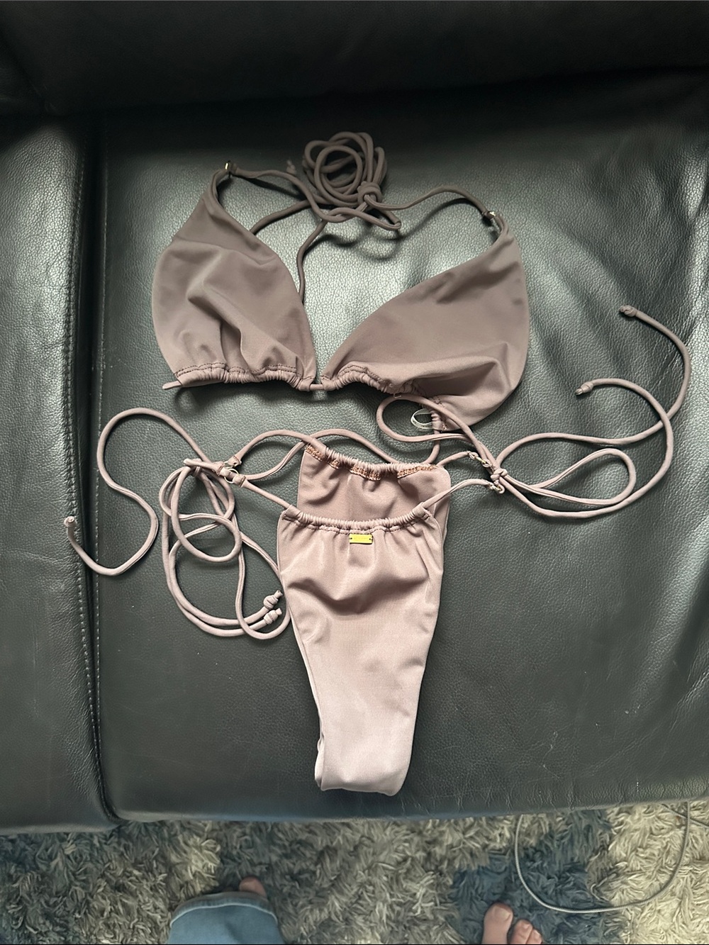Gooseberry seaside Mauve Taupe Triangle String Bikini Set size M